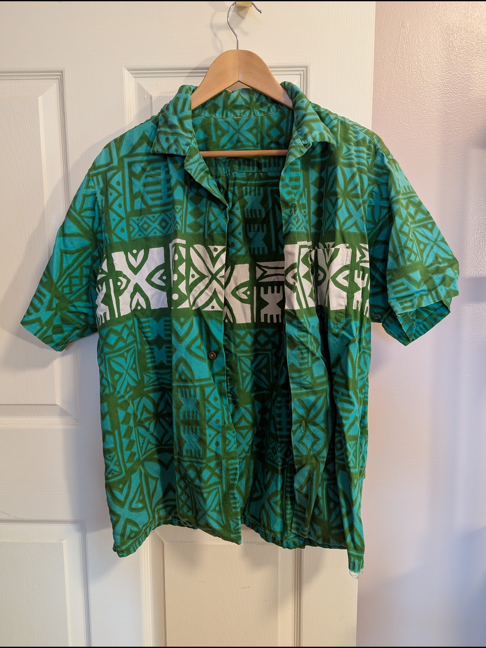 Green Patterned Short-Sleeve Camp Shirt